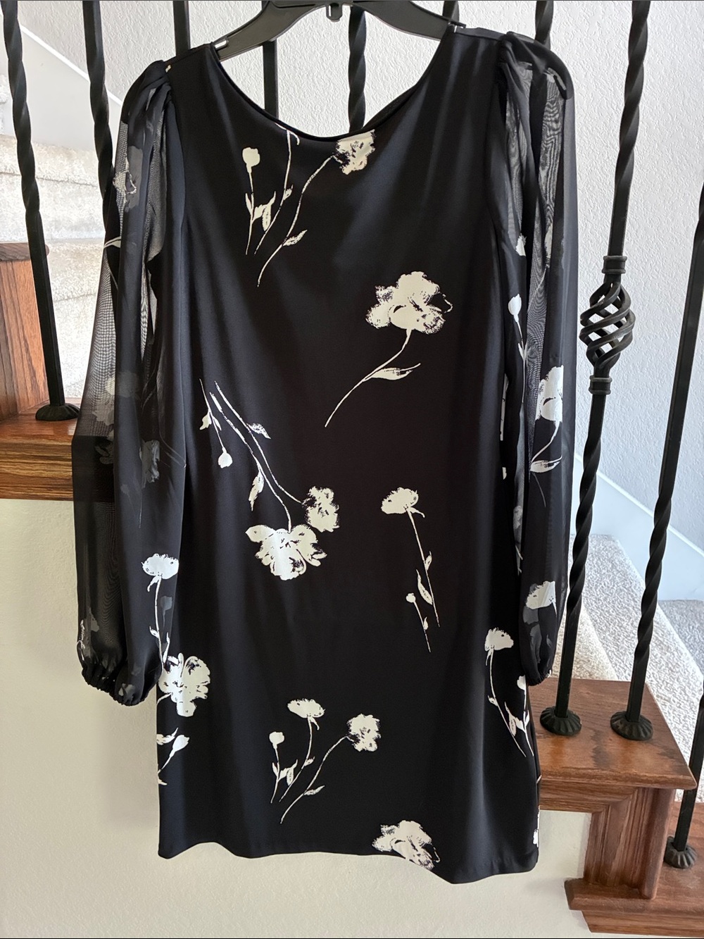 White House Black Market Black Dress with White Floral Print